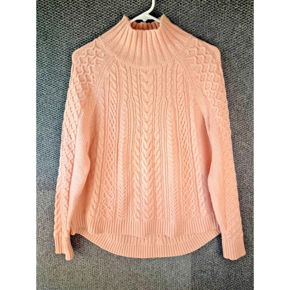 Ann Taylor Womens Pink Mock Neck Cable Knit Sweater Size Large Wool Alpaca Blend - Picture 1 of 12